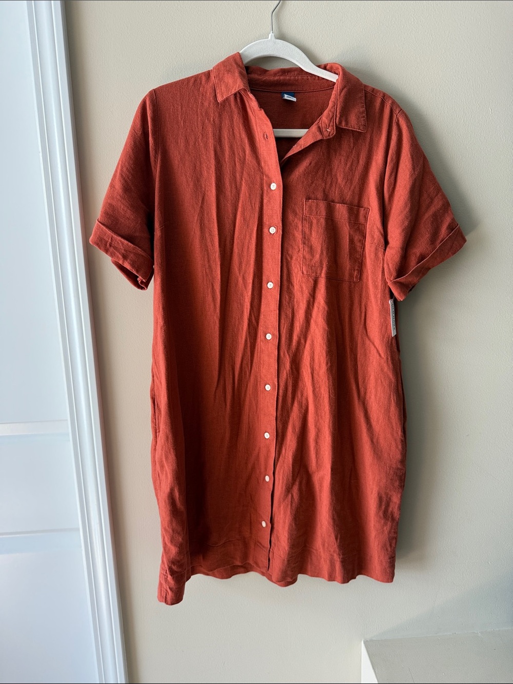 Old Navy Women's Mini Shirt Dress in Rust Orange
